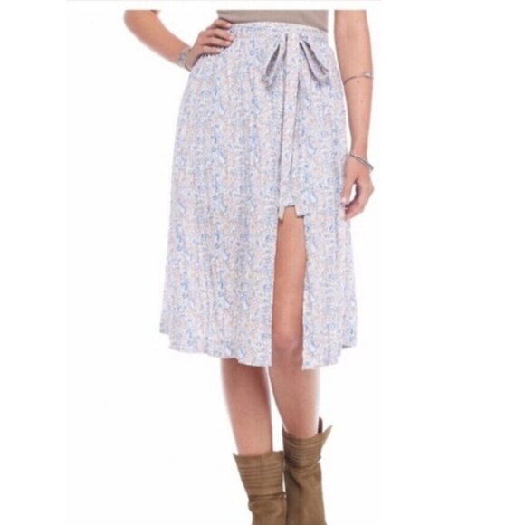 Free People 'Love Train' wrap skirt 4 tie waist asymmetrical hem midi botanical - Picture 1 of 10